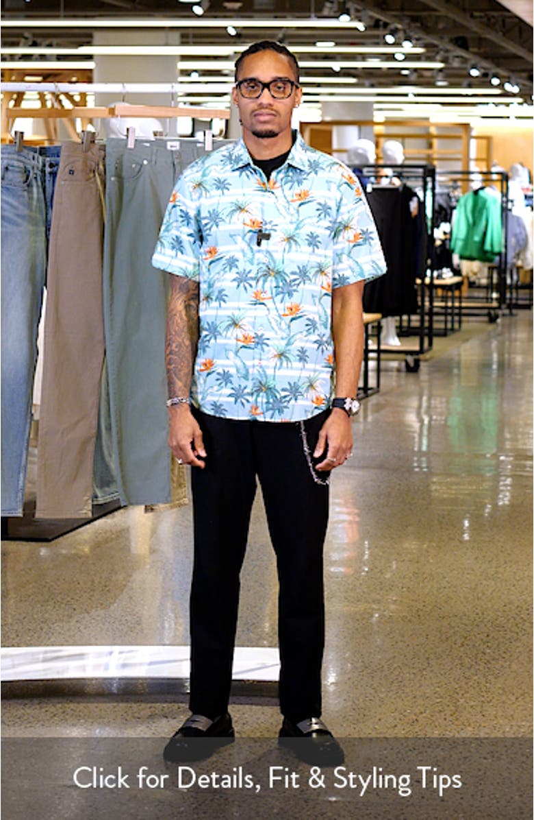 Nova Wave Palmero Stripe Floral Short Sleeve Cotton Seersucker Button-Up Shirt, sales video thumbnail