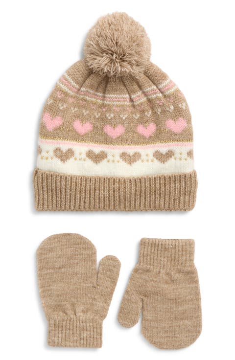 Kids' Heart Fair Isle Beanie & Mitten Set
