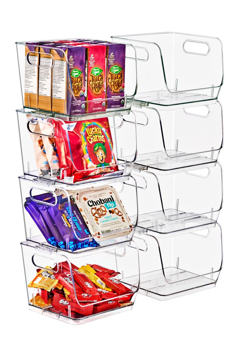 Set of 8 Stackable Open Front Bins, Alternate, color, NO COLOR