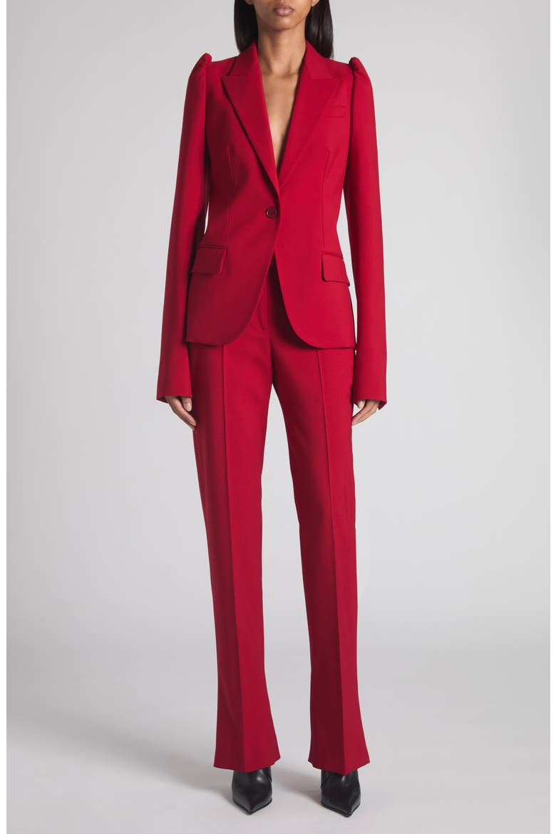 One-Button Wool Grain de Poudre Jacket, Alternate, color, CRIMSON