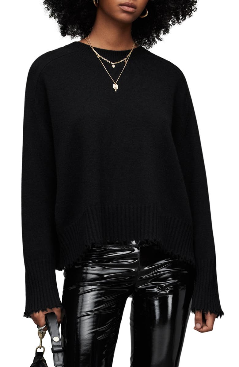 AllSaints Kiera Fray Edge Cashmere & Wool Crewneck Sweater, Main, color,
