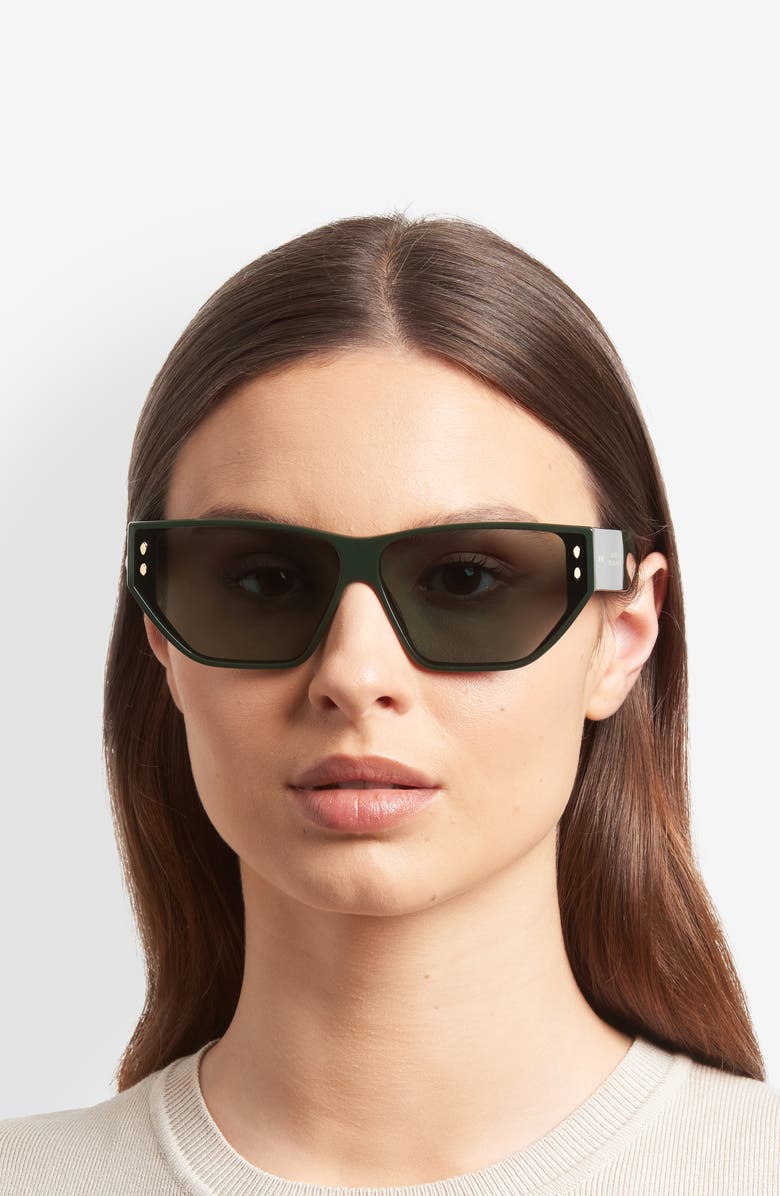 Isabel Marant 66mm Rectangular Sunglasses, Alternate, color, Green/ Green