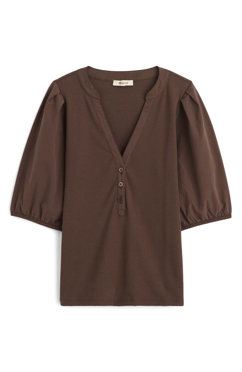 Madewell Puff-Sleeve Henley Knit Top, Main, color, Roasted Chicory
