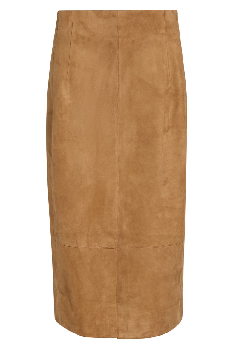 Front Slit Suede Pencil Skirt, Main, color, CAMEL