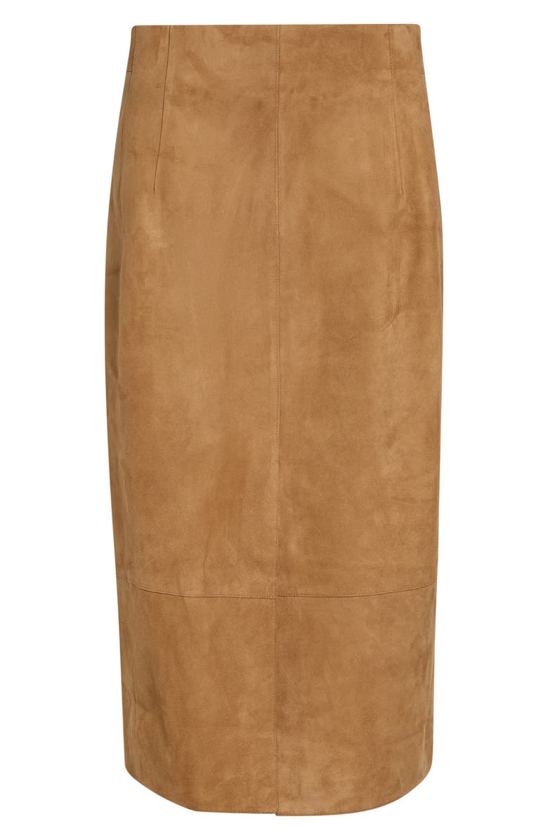 Akris Front Slit Suede Pencil Skirt, Main, color, Camel