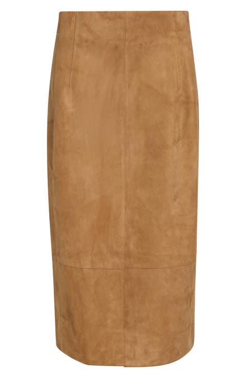 Front Slit Suede Pencil Skirt