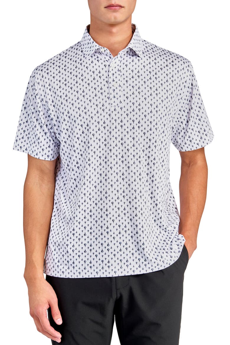 Regular Fit Golf Ball Print Recycled Performance Golf Polo, Alternate, color, WHITE/BLACK
