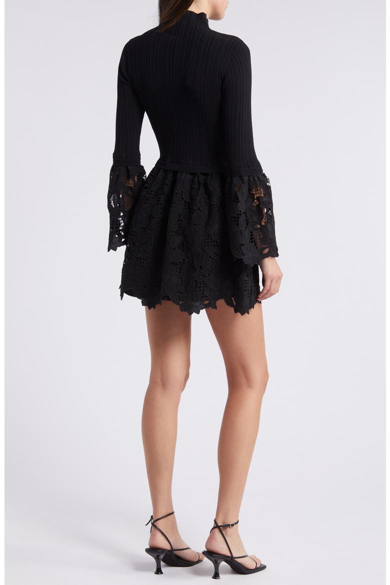 Matilde Mixed Media Mock Neck Long Sleeve Minidress, Alternate, color, BLACK