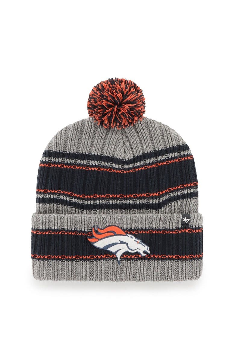 '47 Men's '47  Graphite Denver Broncos Rexford Cuffed Knit Hat with Pom, Main, color, 