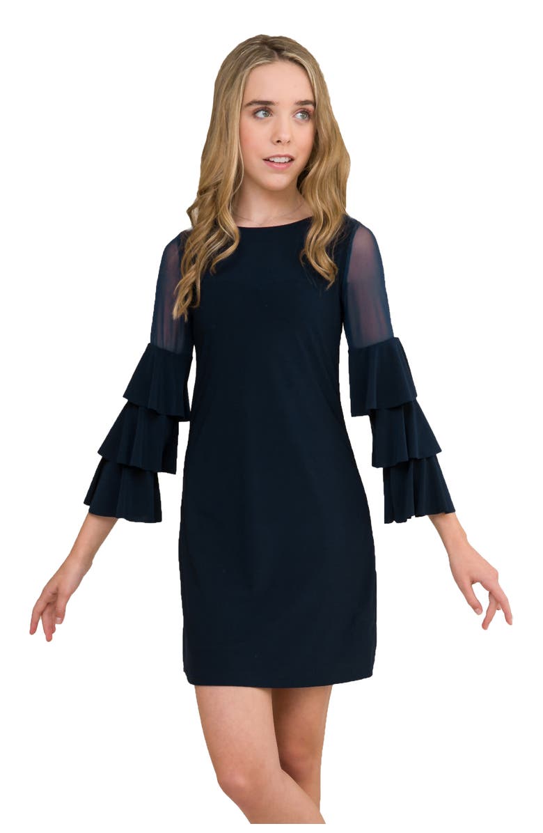 Un Deux Trois Tiered Sleeeve Dress, Main, color, Navy