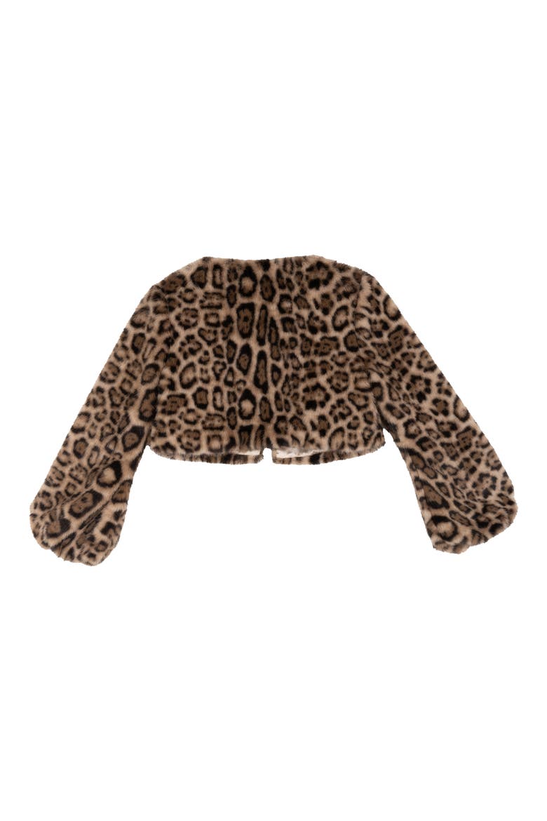 Kids' Faux Fur Leopard Print Jacket, Alternate, color, BROWN