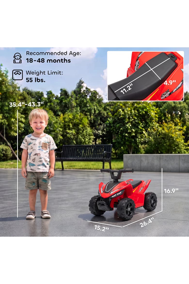 Kids ATV for Toddlers 1.5-4 Years, 6V Four Wheelers Kids Quad for 45Mins, Battery Powered with Handlebar Button, Alternate, color, Red