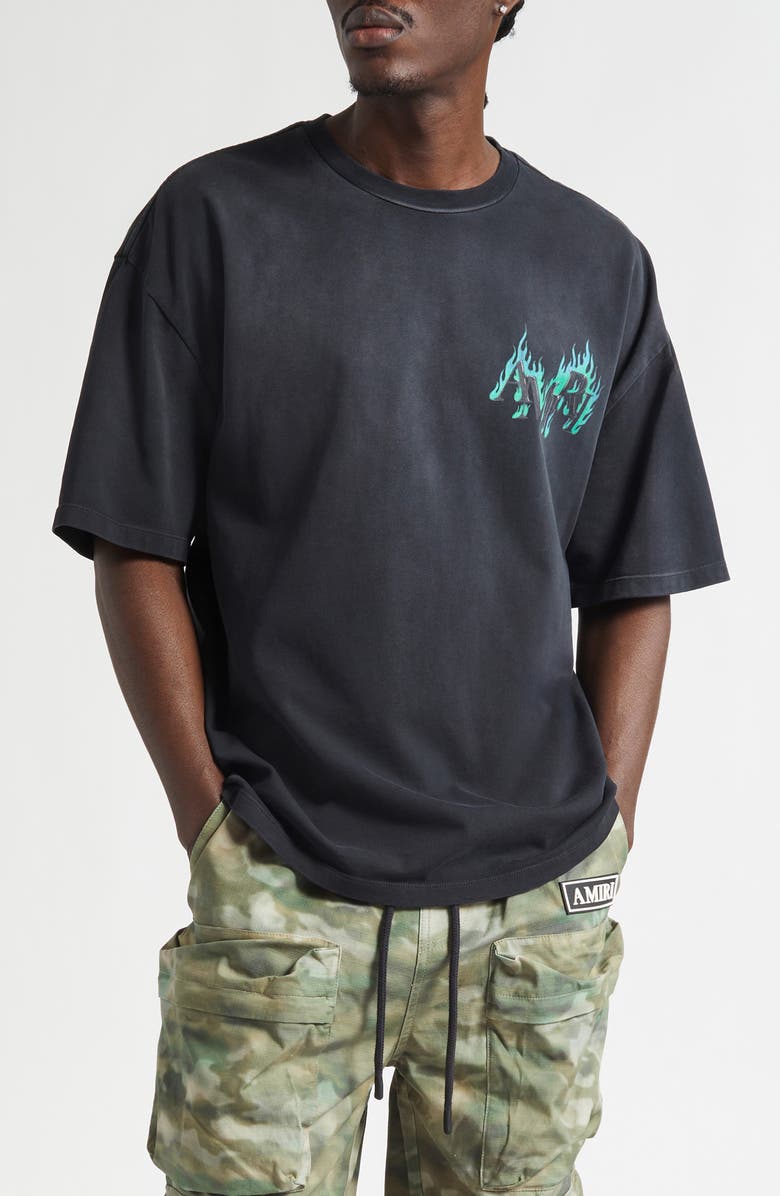 AMIRI Oversize Flames Logo Graphic T-Shirt, Main, color, Black