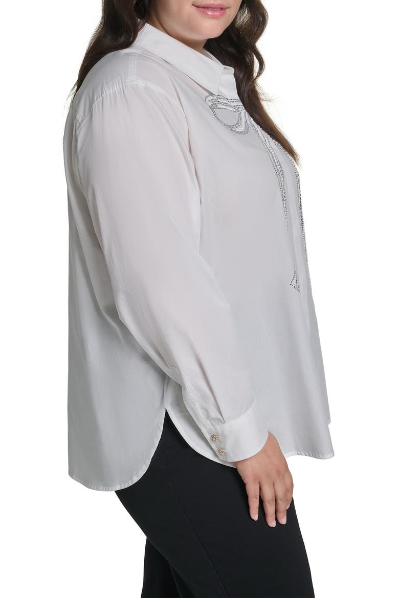 Crystal Bow Cotton Poplin Shirt, Alternate, color, WHITE