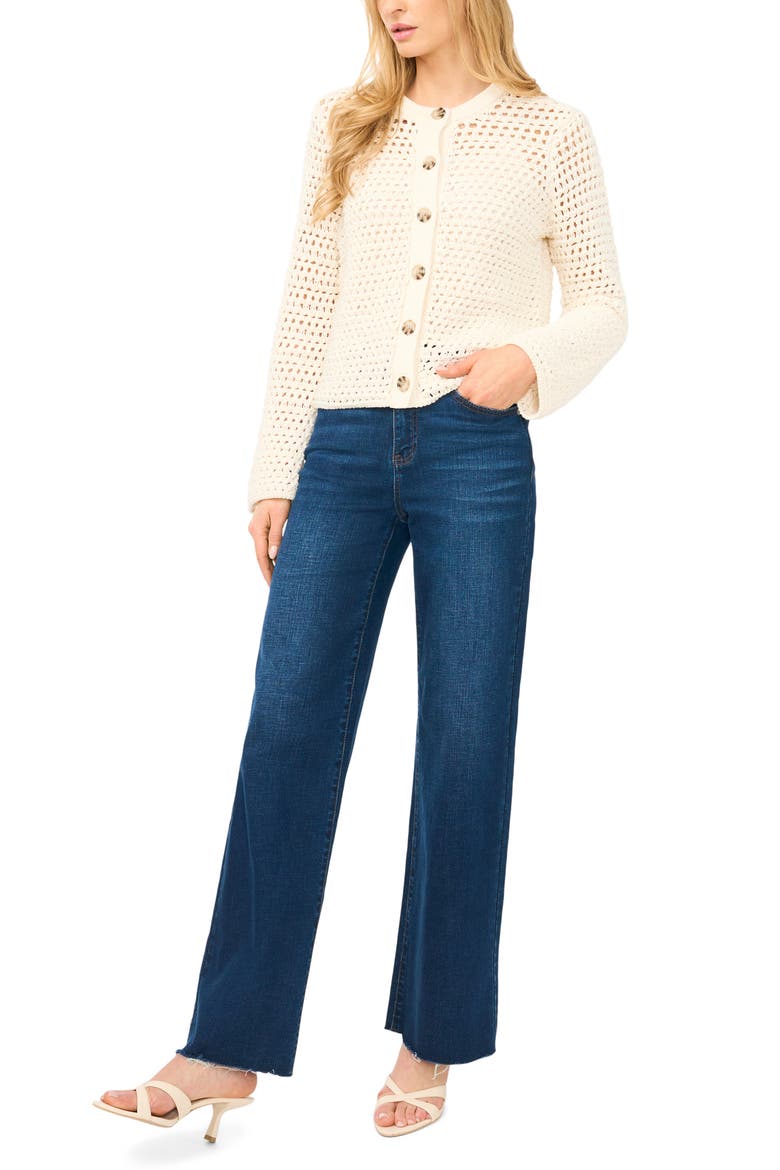 Open Stitch Button Front Cardigan, Alternate, color, EGGNOG