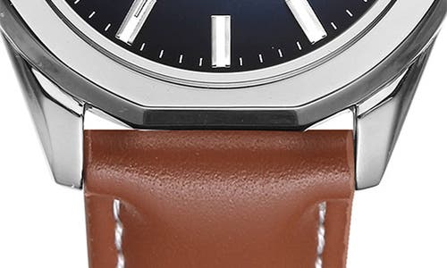 Perry Ellis Solar Powered 3-hand Quartz Leather Strap Watch, 41mm