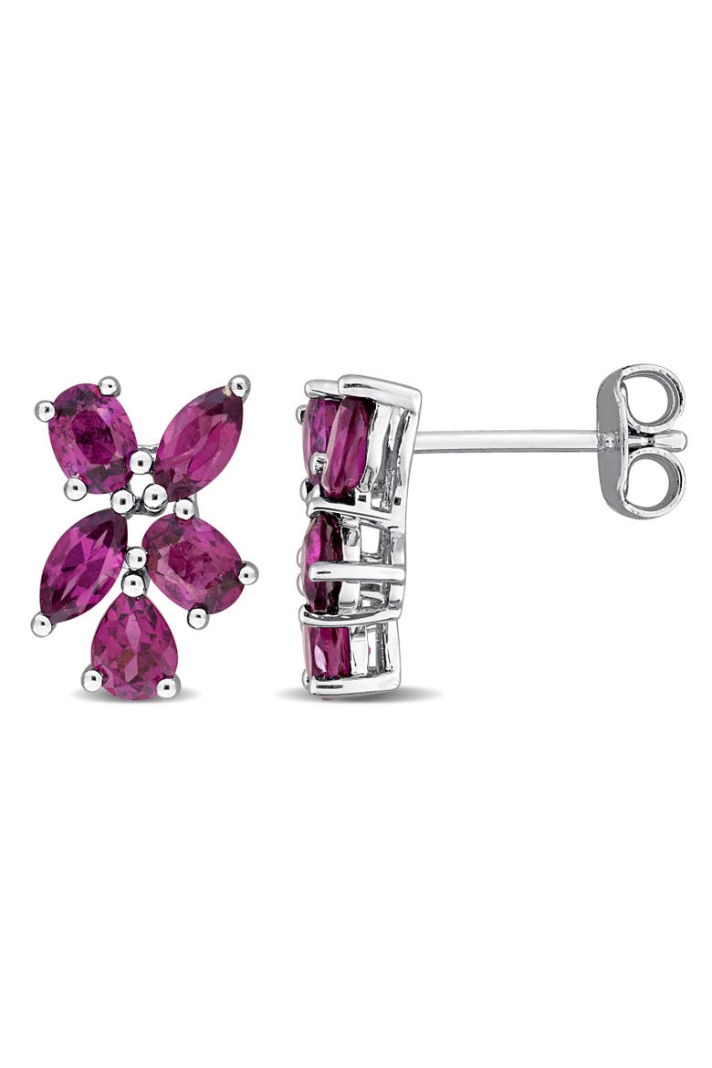 Rhodolite Floral Cluster Earrings Sterling Silver, Main, color, Rhodolite