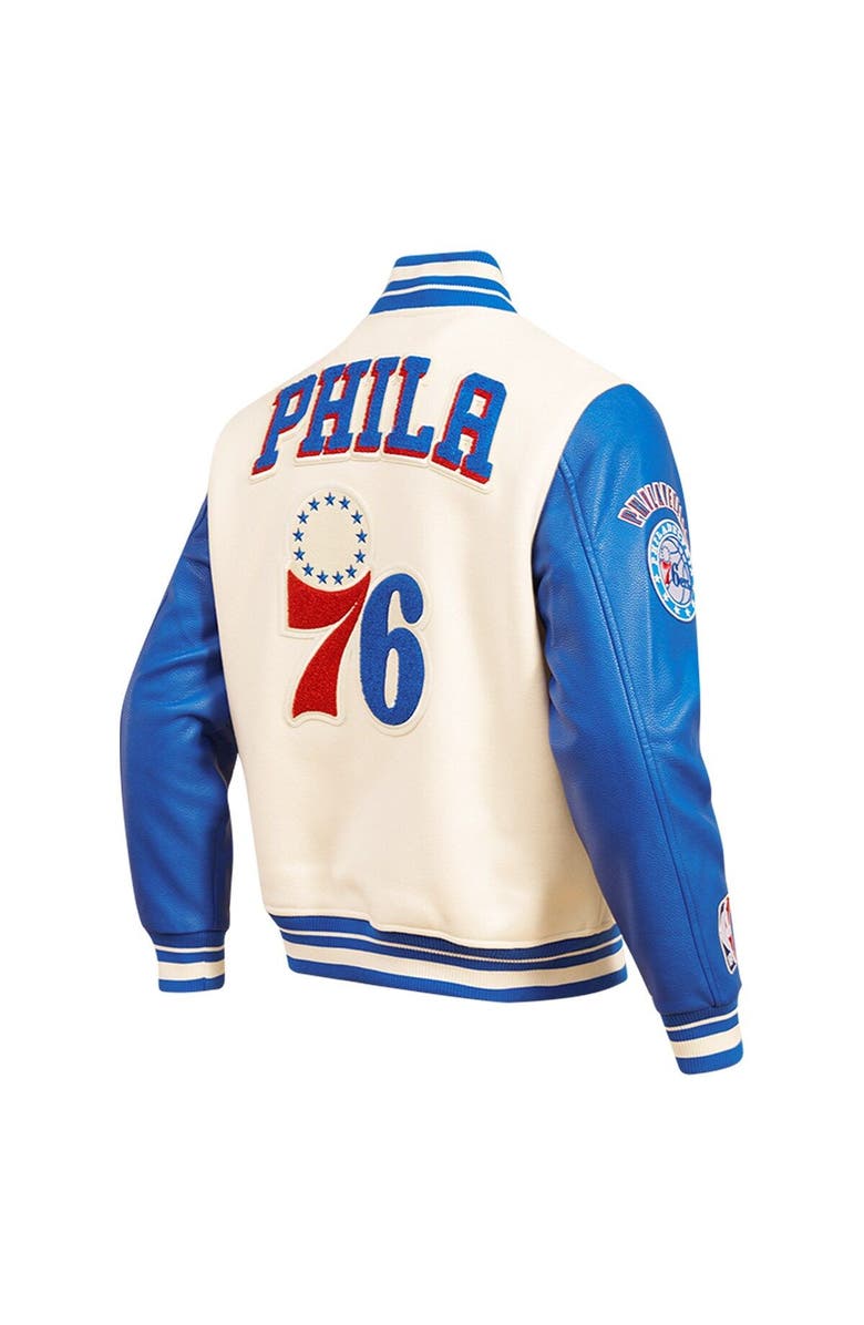 PRO STANDARD Men's Pro Standard Cream Philadelphia 76ers Retro Classic Varsity Full-Zip Jacket, Alternate, color,