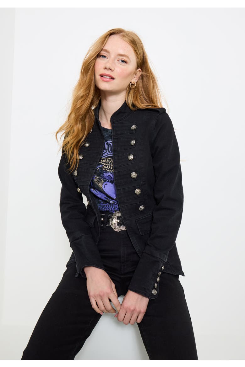 Denim Military Jacket, Main, color, BLACK