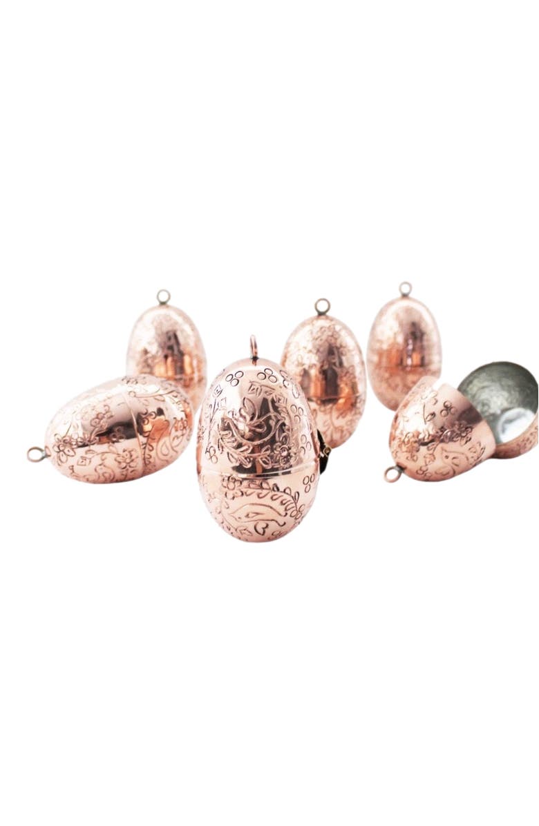 Coppermill Kitchen CMK Copper Etched Bird & Floral Egg Ornaments, Main, color, Copper