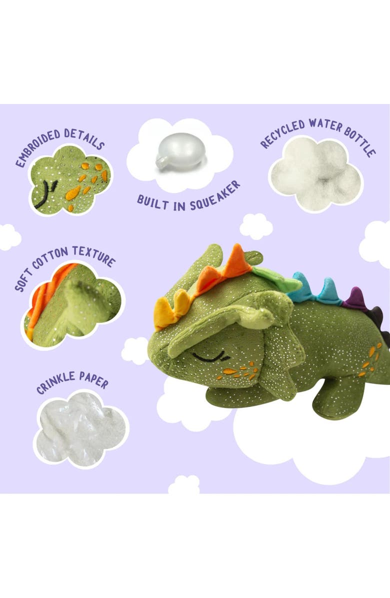 SnugArooz Drowsy the Green Dragon, Plush Dog Toy, Squeaks & Crinkles, Alternate, color, Green