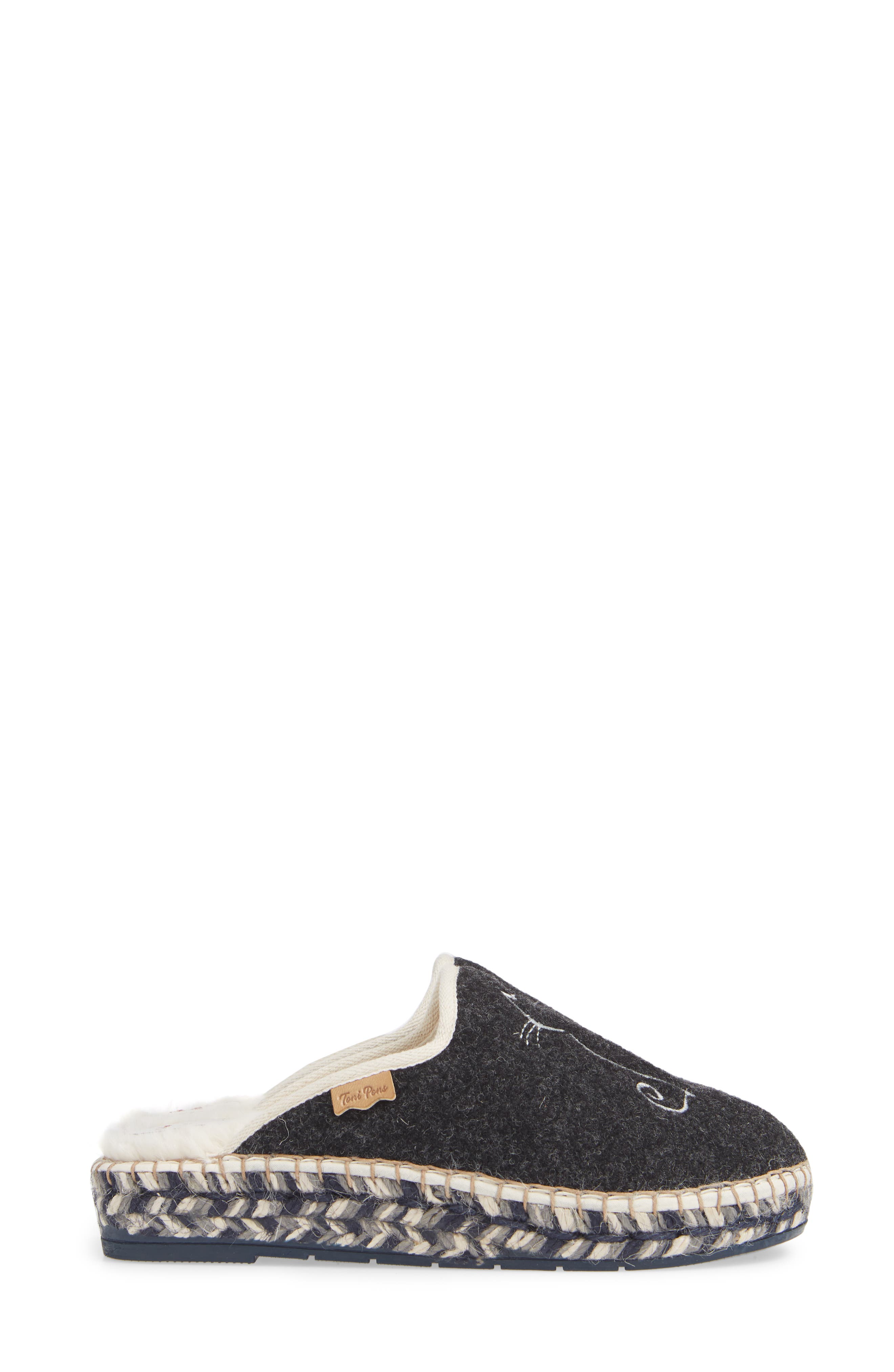 Mysen Faux Fur Lined Espadrille Slipper, Alternate, color, BLACK CAT FABRIC