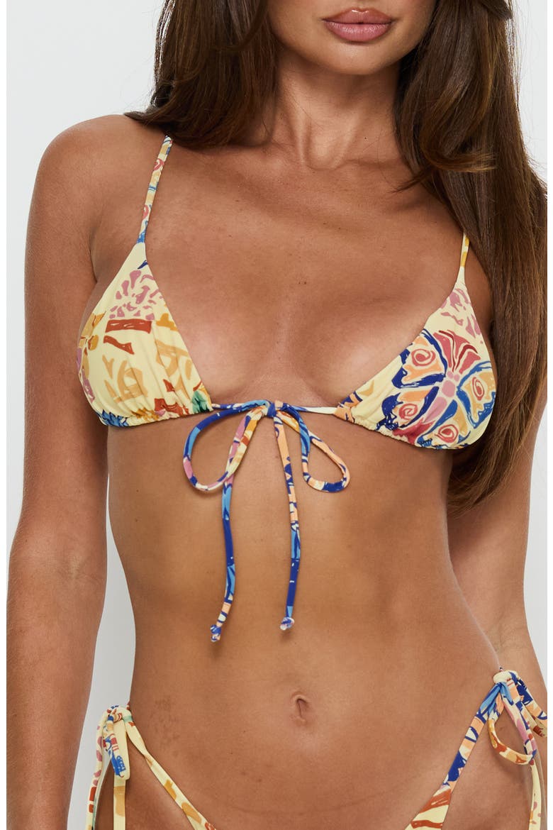 Alizzi Tie Front Trangle Bikini Top, Main, color, YELLOW