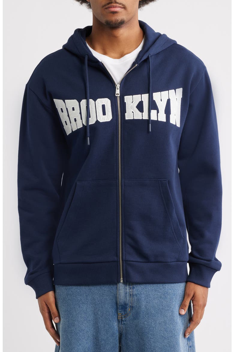 Logo Appliqué Zip Hoodie, Alternate, color, BLACK IRIS