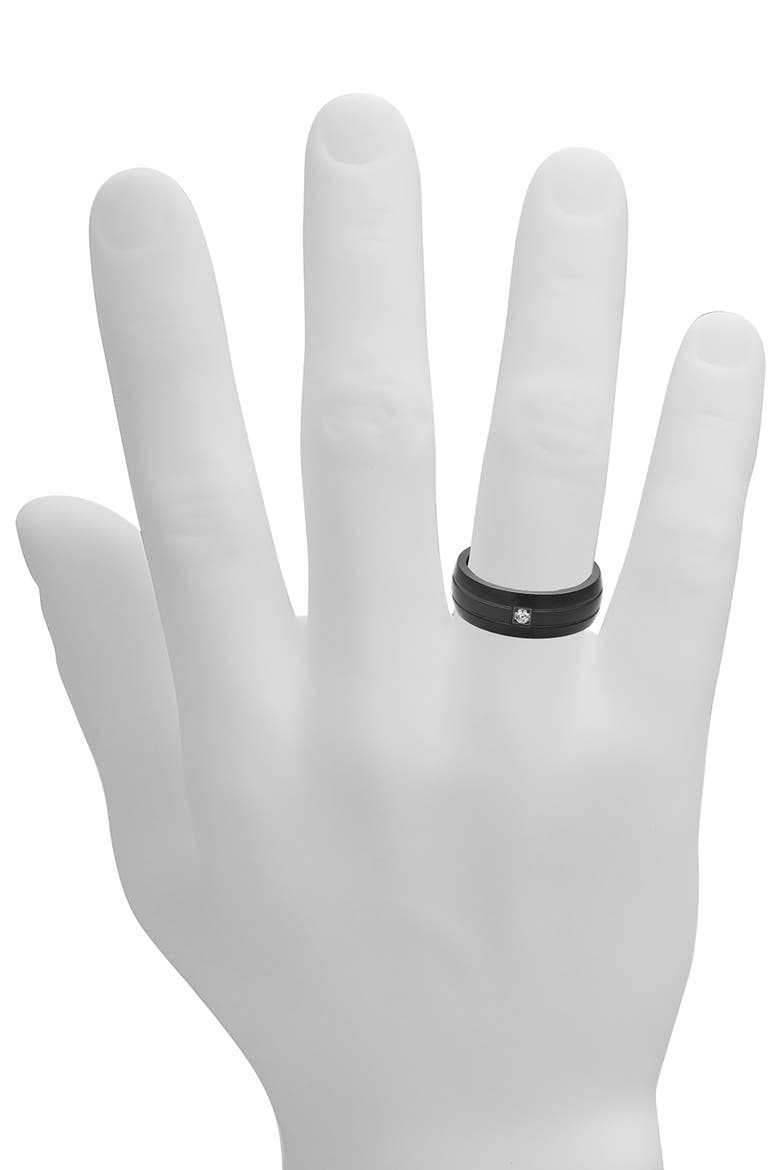 Men's Brushed Stainless Steel Cubic Zirconia Band Ring, Alternate, color, BLACK