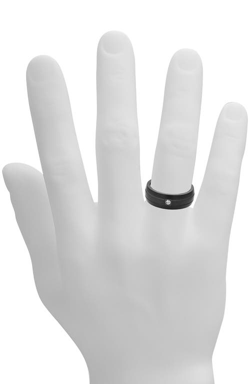 Geoffrey Beene Brushed Stainless Steel Cubic Zirconia Band Ring