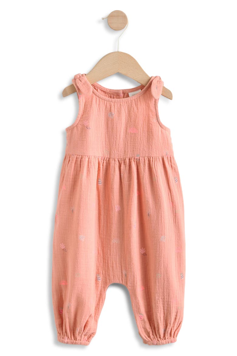 Embroidered Cotton Gauze Romper, Main, color, ORANGE