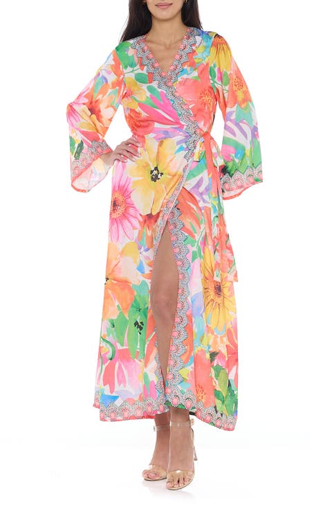 Floral Long Sleeve Wrap Duster