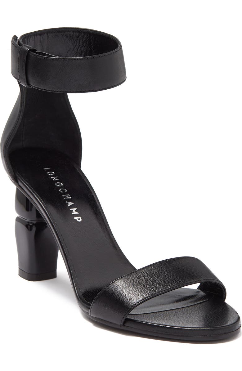 Longchamp Leather Ankle Strap Block Heel Sandal, Main, color,