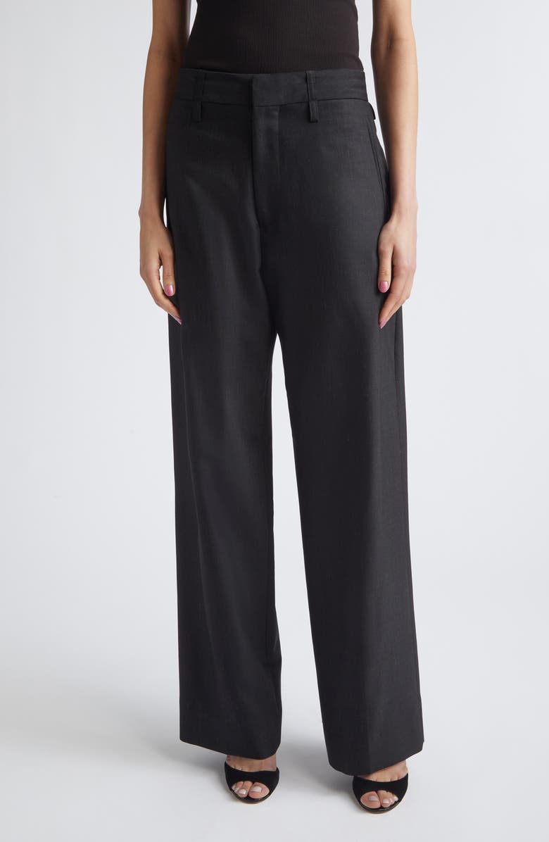 Victoria Beckham Curved Leg Virgin Wool Blend Suiting Pants, Main, color, Black