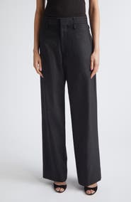 Victoria Beckham Curved Leg Virgin Wool Blend Suiting Pants