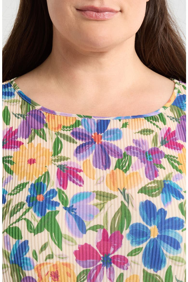Floral Plissé Cap Sleeve Top, Alternate, color, SAND BERRY FLORAL