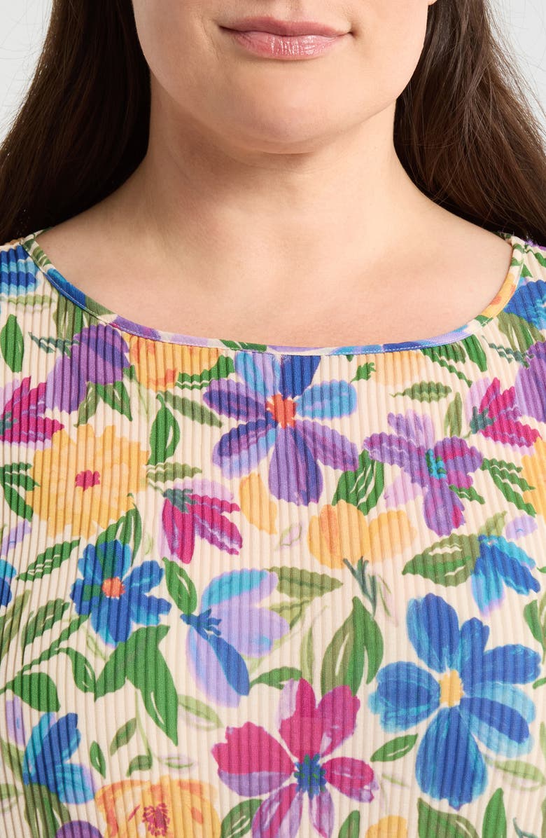 Tahari ASL Floral Plissé Cap Sleeve Top, Alternate, color, Sand Berry Floral