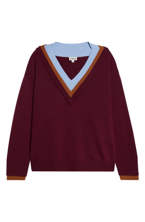 Norman Contrast Detail V-Neck Merino Wool Sweater