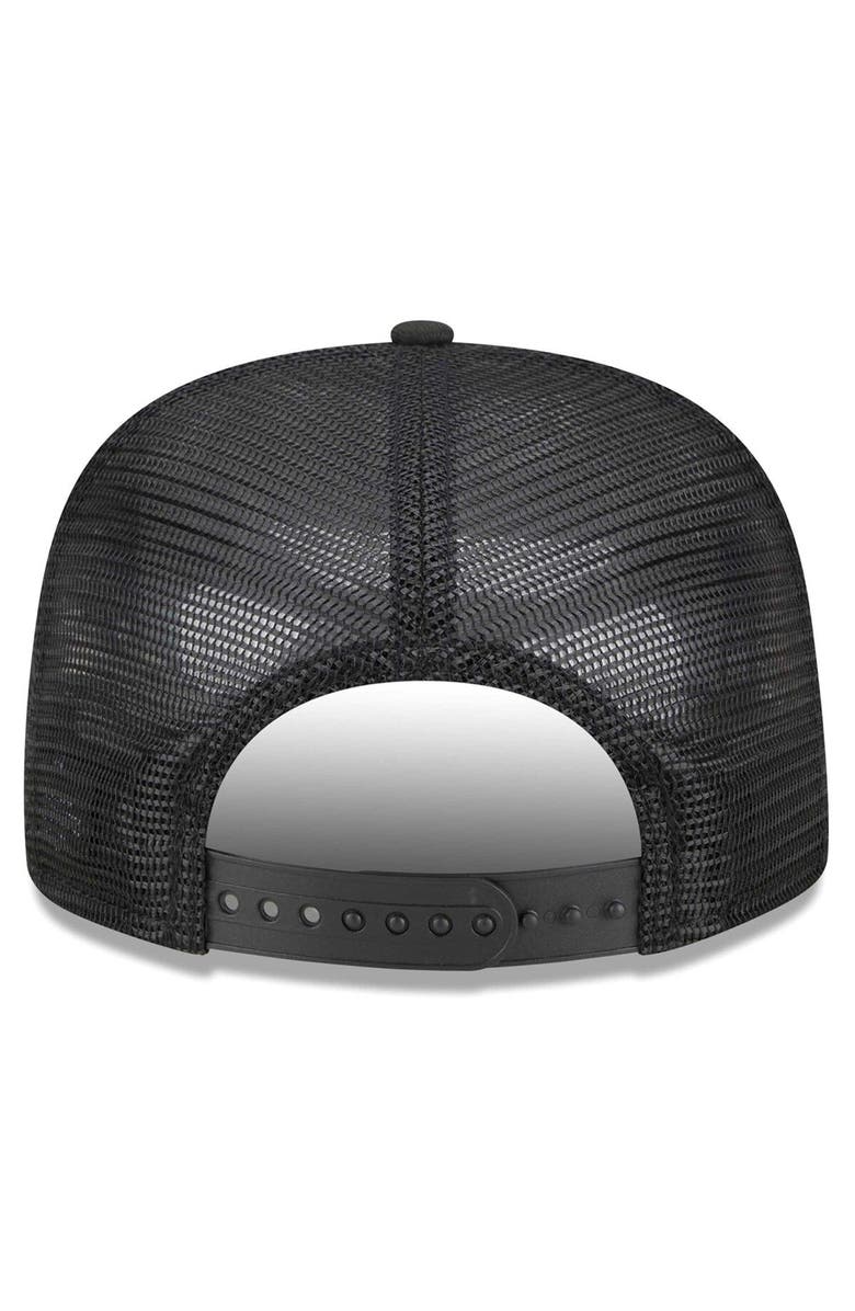 New Era Men's New Era Black Cleveland Guardians Street Team A-Frame Trucker 9FIFTY Snapback Hat, Alternate, color,