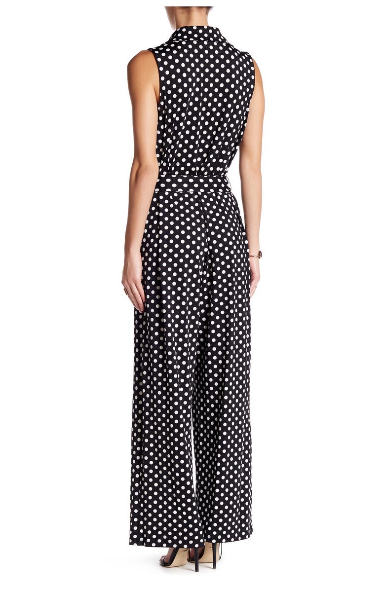 Nina Leonard Sleeveless Faux Wrap Jumpsuit, Alternate, color, Black-Ivory