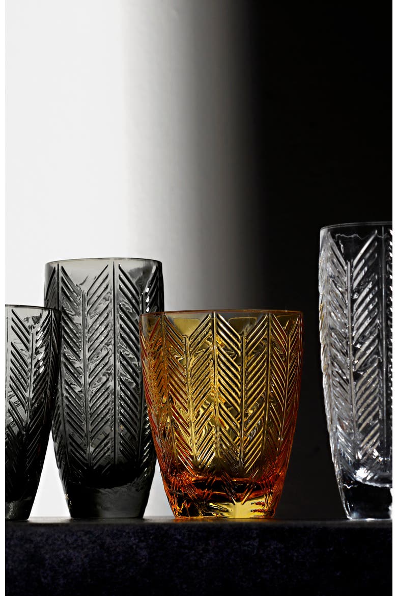 Water Glass ZIG ZAG Set of 6  Amber 11.8 oz, diam. 3.3", H 4", Alternate, color, Amber
