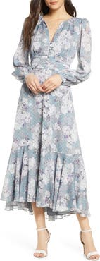 Ever New Floral Long Sleeve High/Low Midi Dress