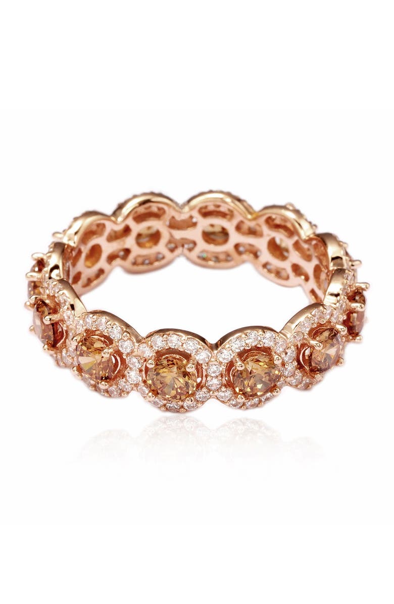 SUZY LEVIAN 14K Rose Gold Plated Sterling Silver CZ Champagne Round Eternity Band Ring, Main, color, 
