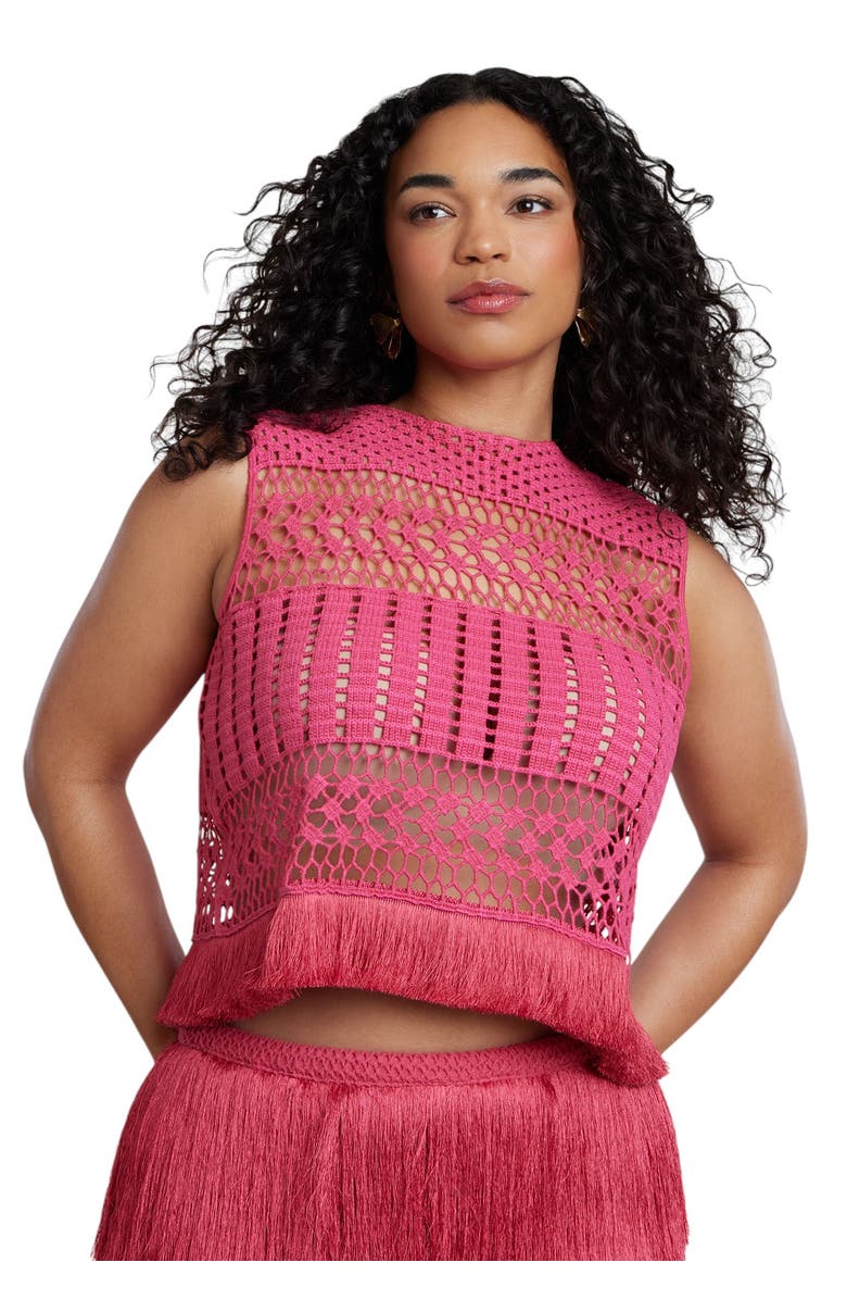 ELOQUII Patbo X Eloquii Fringe Detail Crochet Top, Main, color, Bright Rose