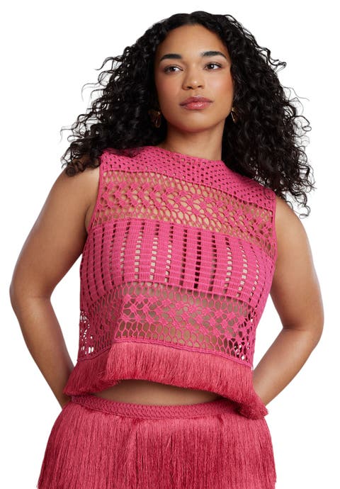 Patbo X Eloquii Fringe Detail Crochet Top (Plus)