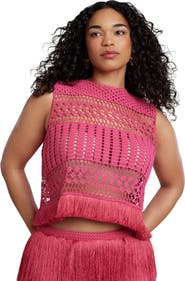 ELOQUII Patbo X Eloquii Fringe Detail Crochet Top