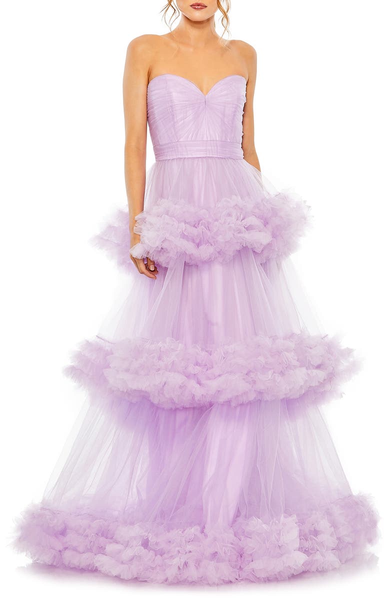 Mac Duggal Strapless Tiered Tulle Gown, Main, color,