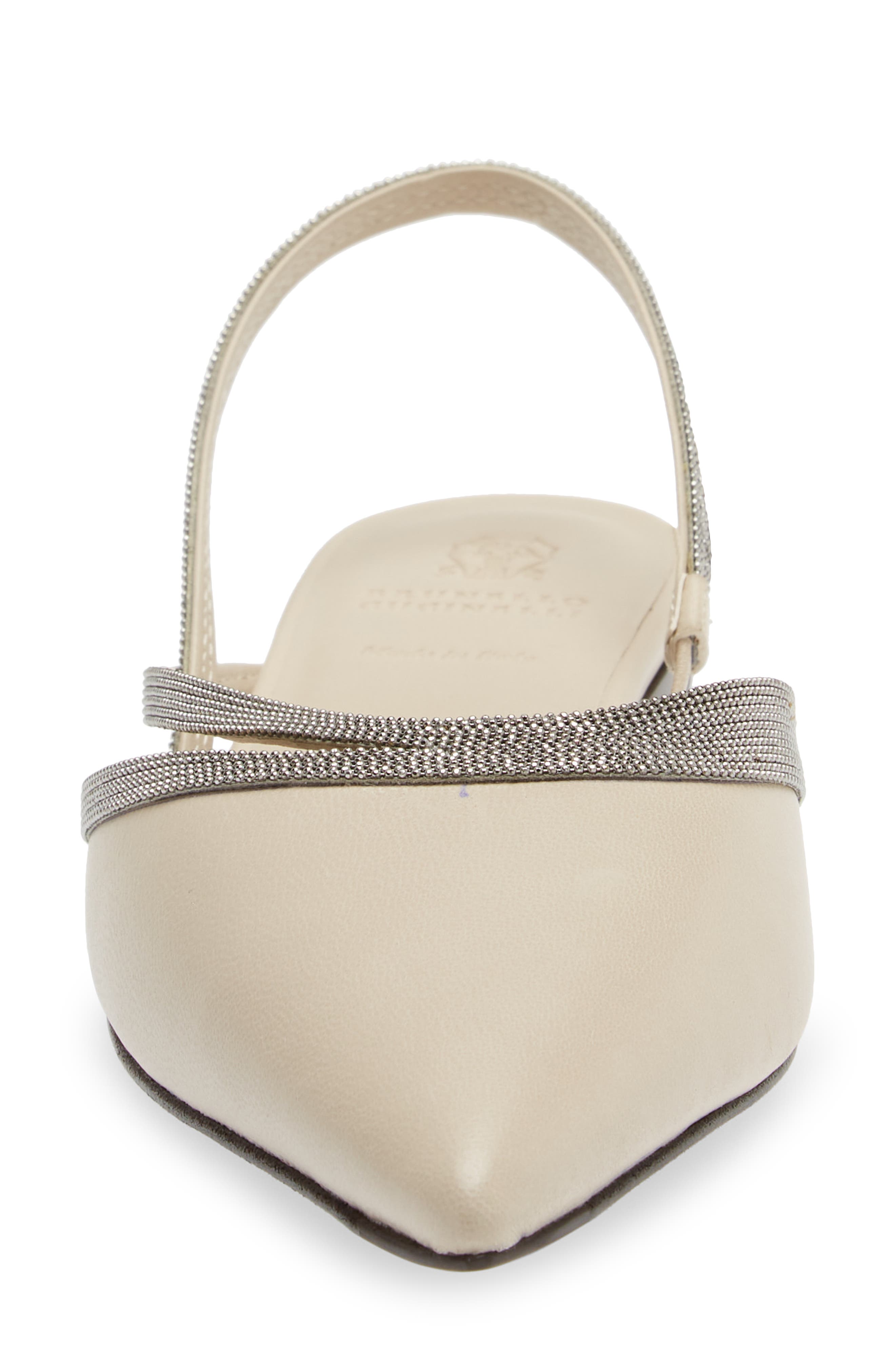 Brunello Cucinelli Monili Trim Pointed Toe Slingback Flat, Alternate, color, 