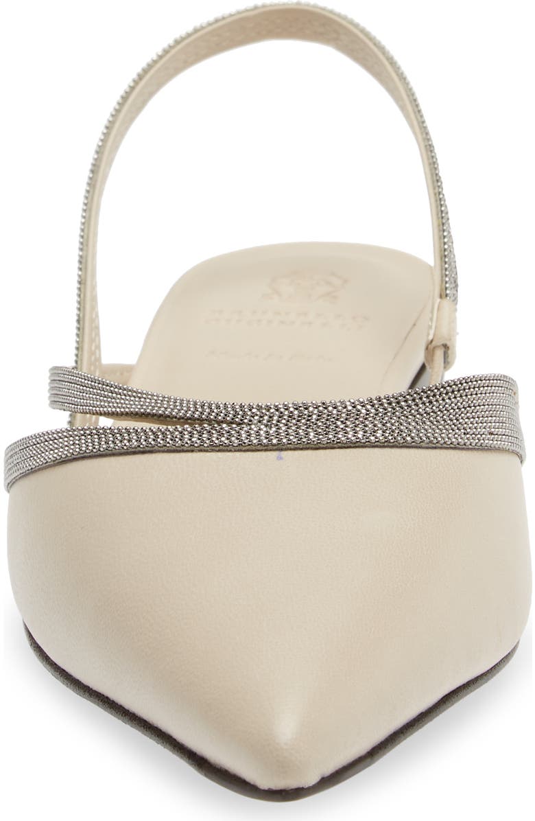 Brunello Cucinelli Monili Trim Pointed Toe Slingback Flat, Alternate, color,