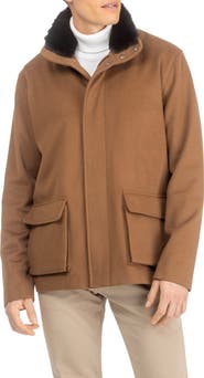 GORSKI Men's Wool Jacket with Detachable Genuine Shearling Collar